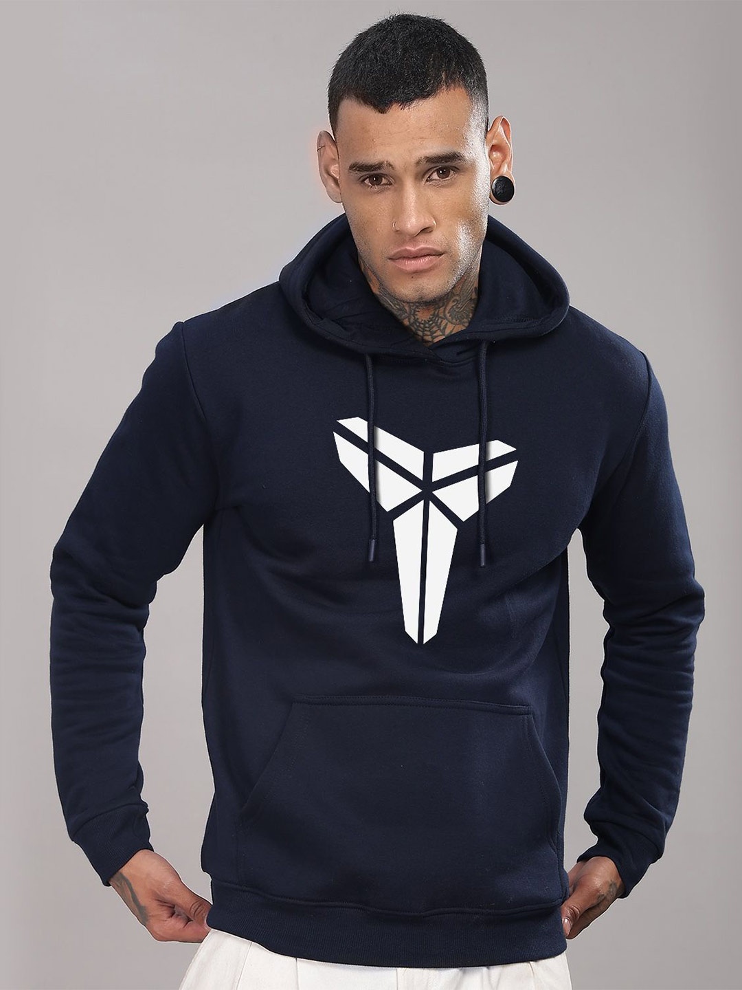 

ADRO Men Printed Hooded Sweatshirt, Navy blue