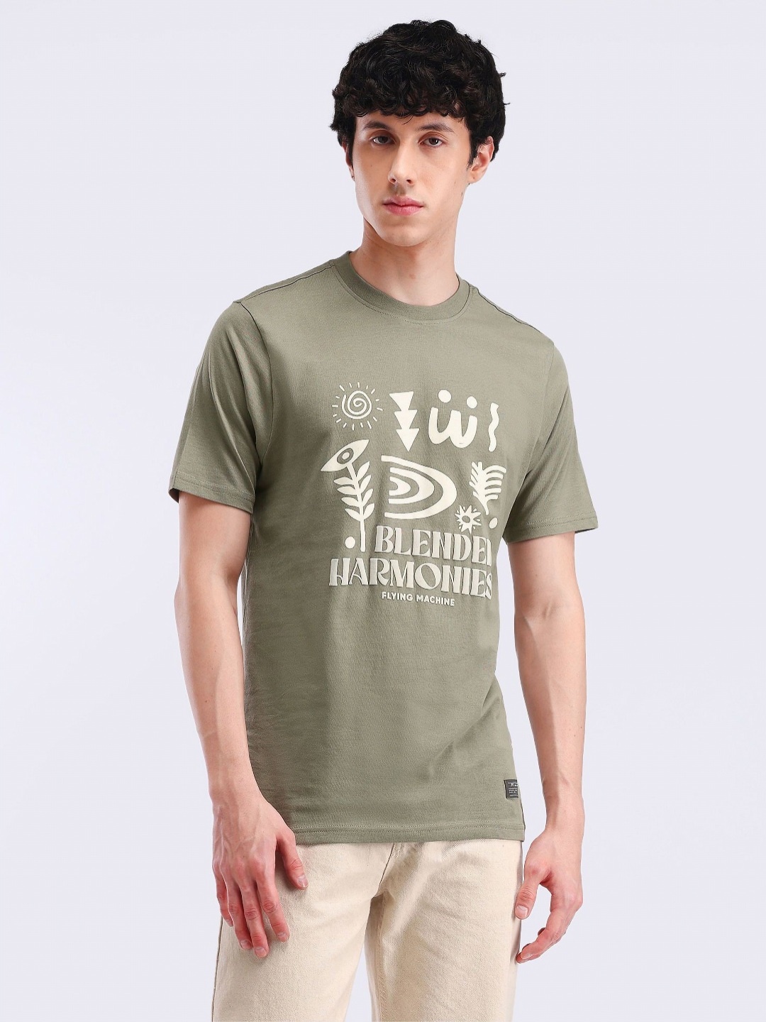 

Flying Machine Men Typography Printed Round Neck Cotton T-shirt, Green