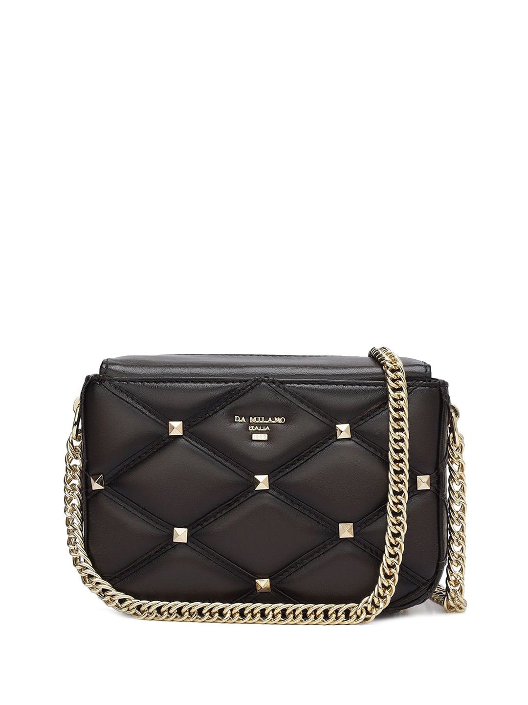 

Da Milano Women Textured Leather Sling Bag with Applique, Brown