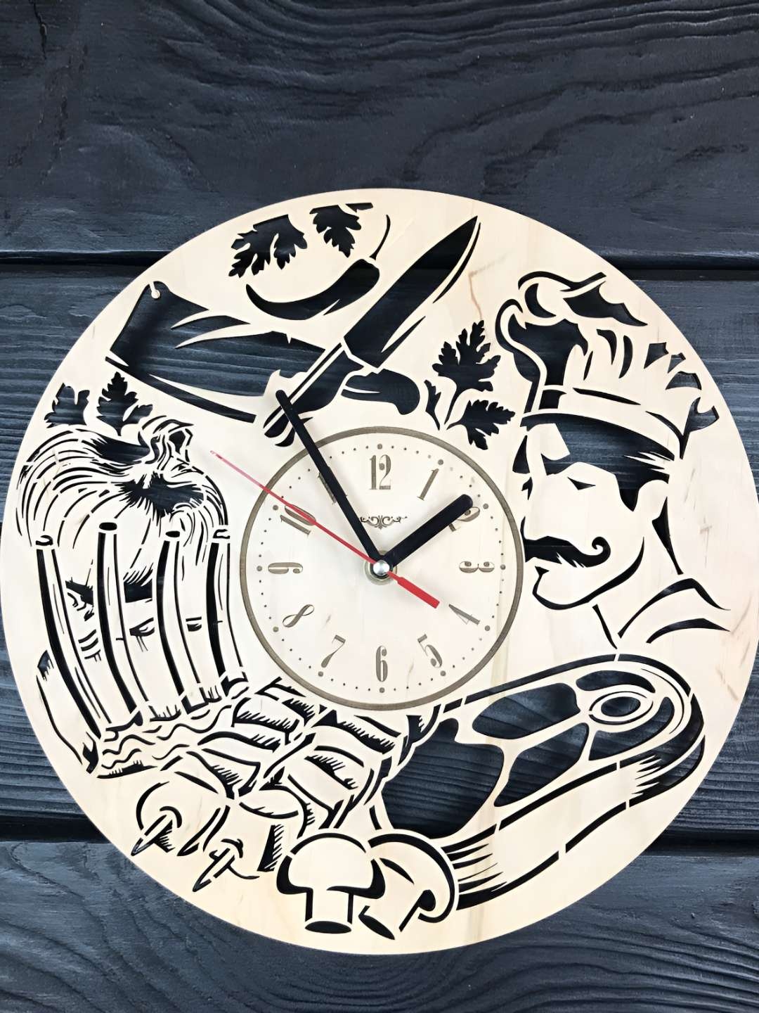 

QEZNEF Beige & Black Printed Contemporary Wooden Analogue Wall Clock