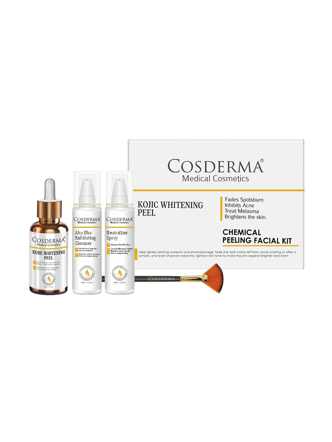 

COSDERMA Kojic Whitening Peel Chemical Peeling Facial Kit, Gold