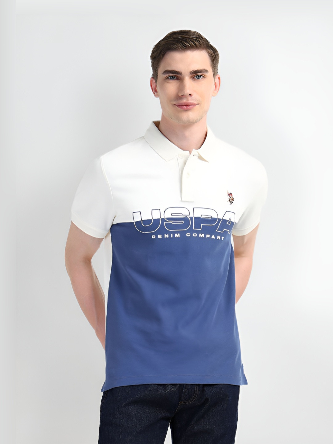 

U.S. Polo Assn. Denim Co. Men Colourblocked Polo Collar Cotton Slim Fit T-shirt, White
