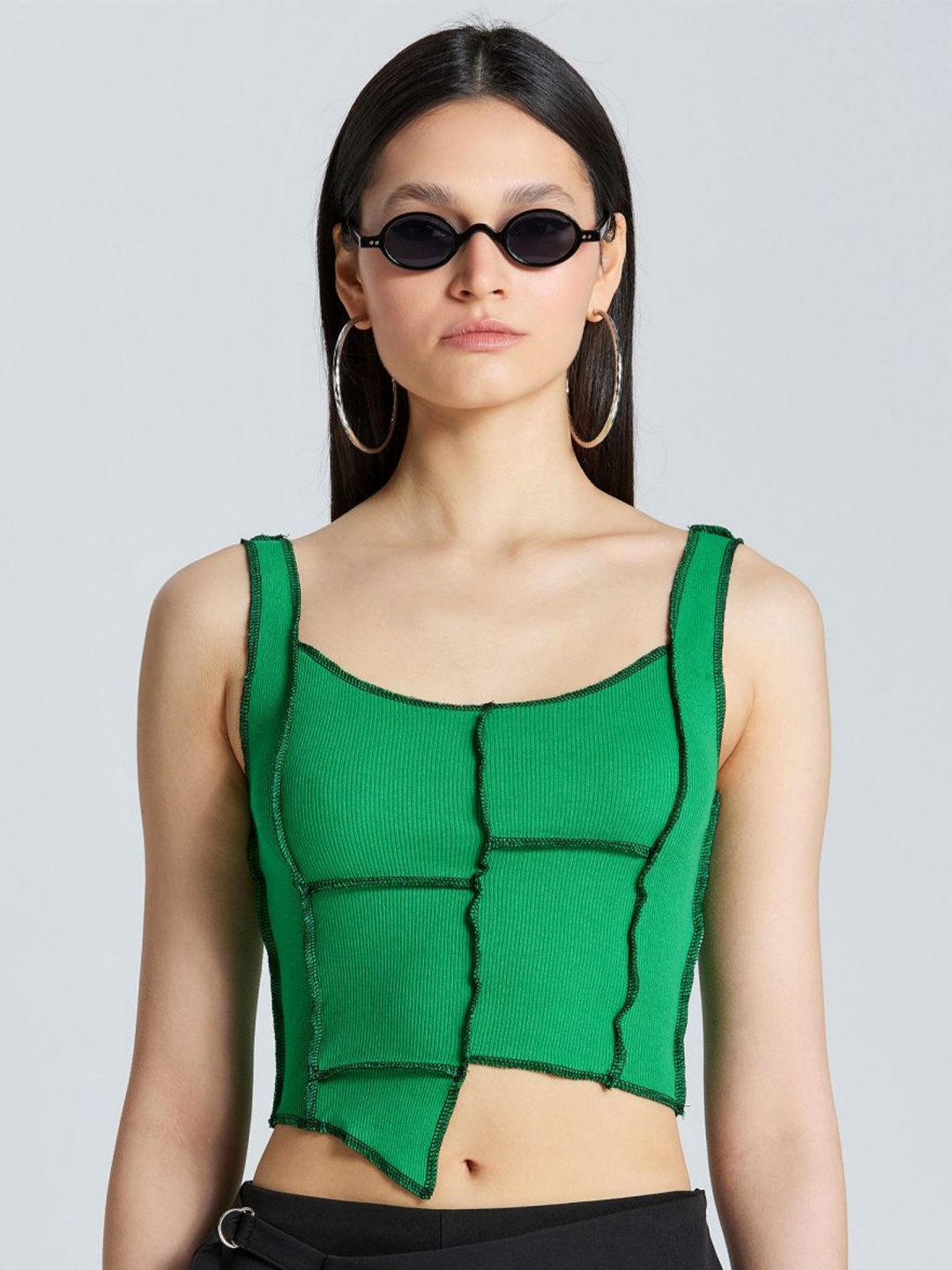 

ZOMODA Women Solid Scoop Neck Cotton Top, Green