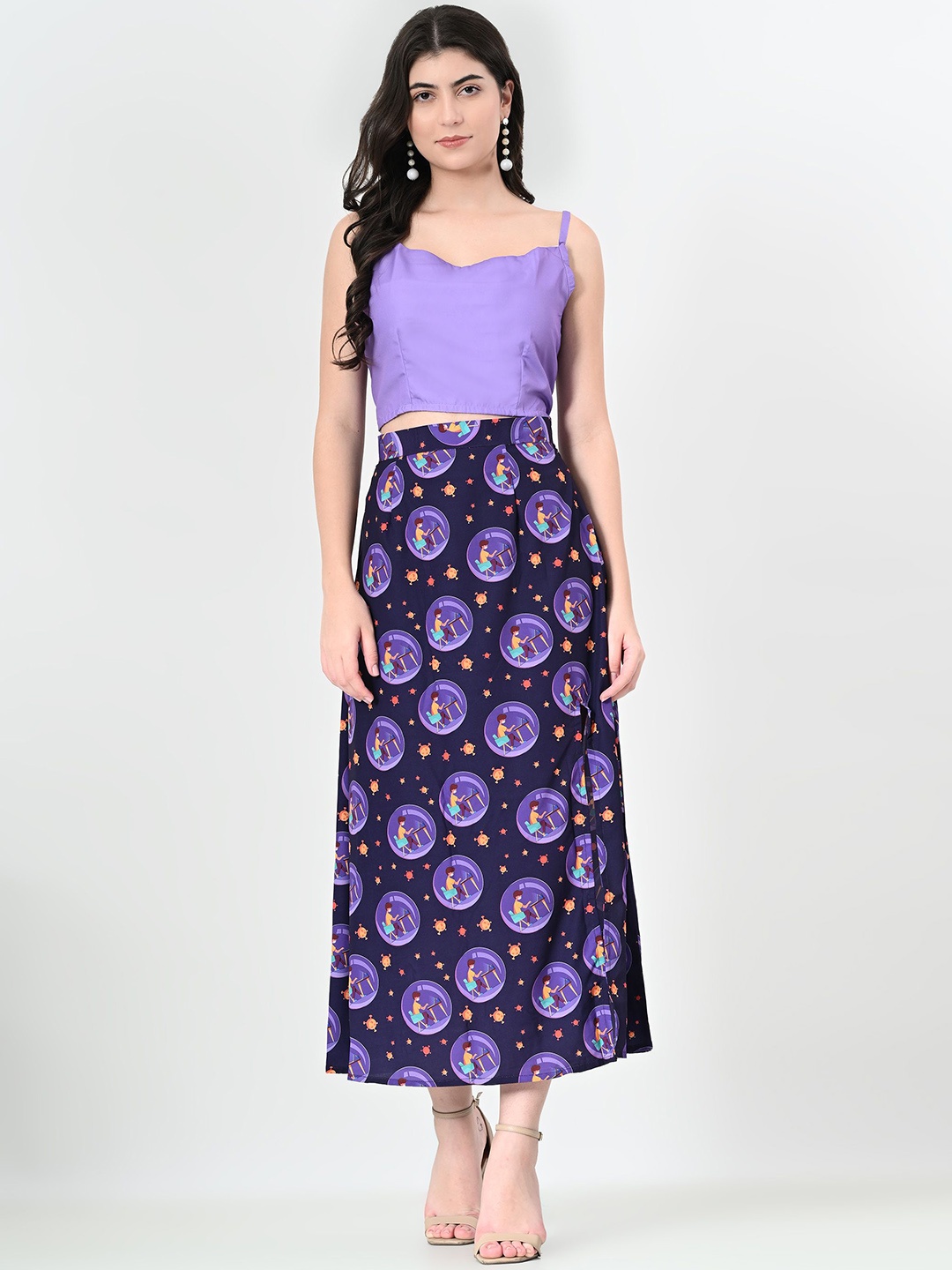 

mrutbaa Printed Top With Skirts, Purple