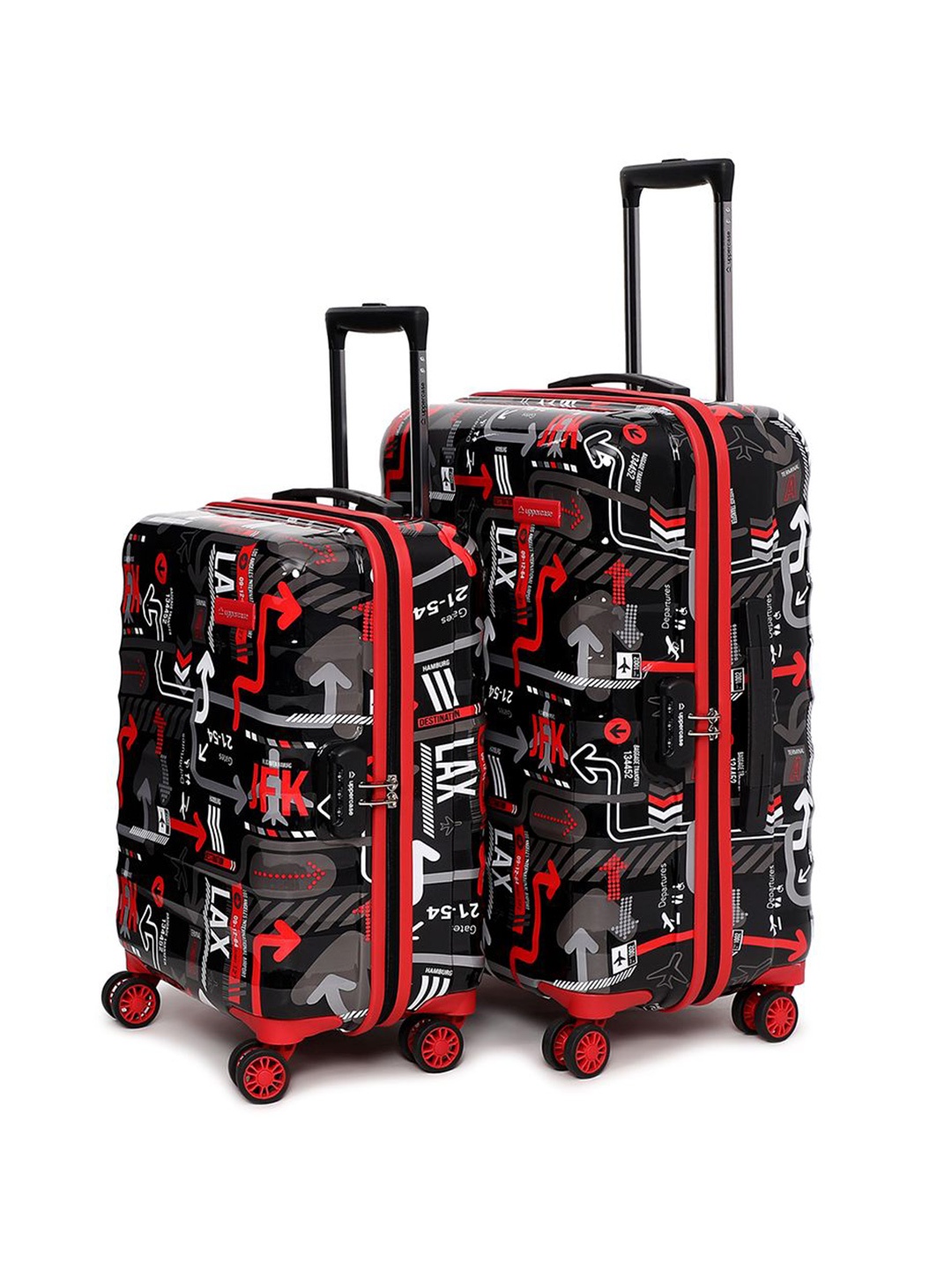 

uppercase JFK Unisex Pack Of 2 Printed Hard-Sided Trolley Bag, Black