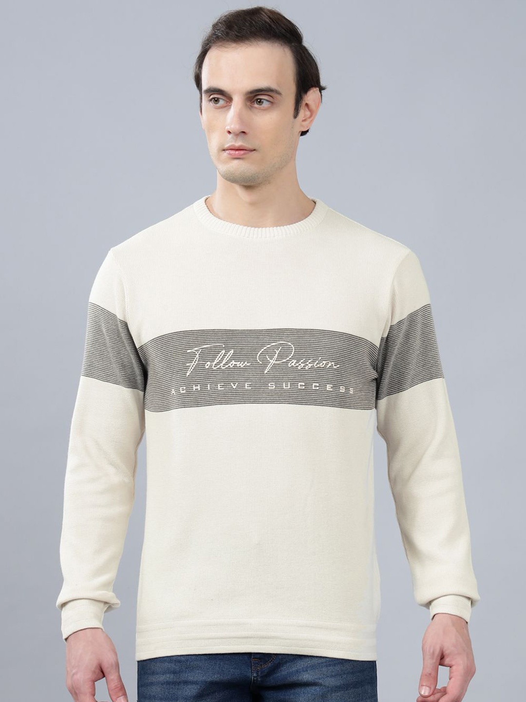 

Cantabil Men Typography Printed Pullover Sweater, Off white