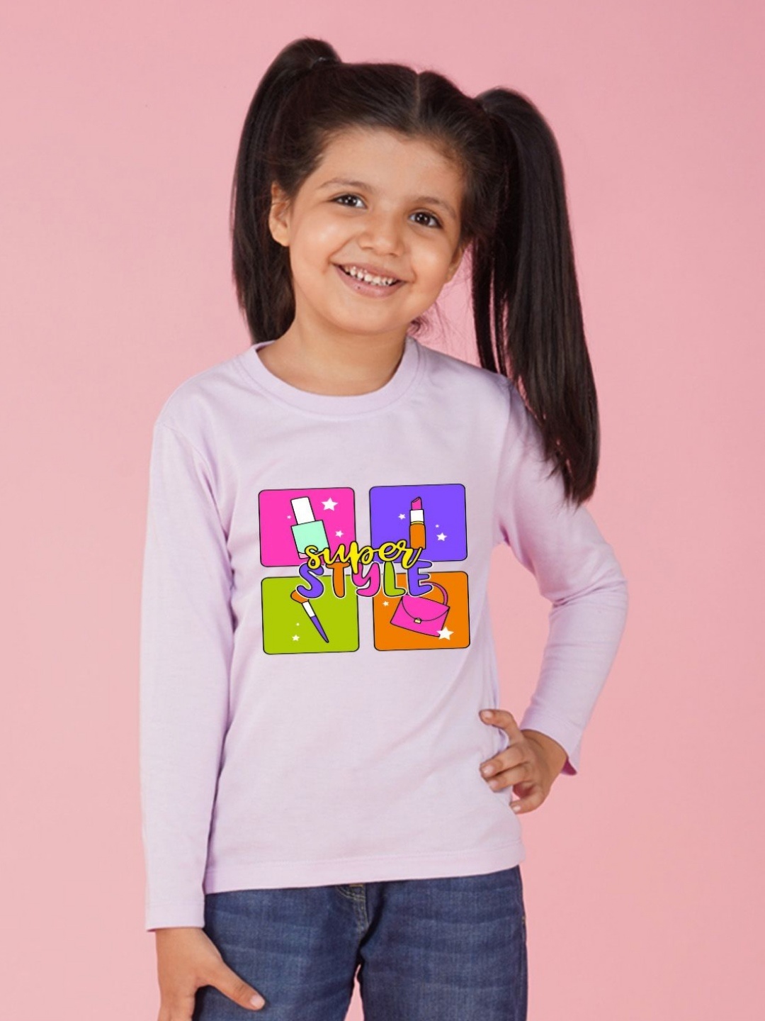 

NUSYL Girls Graphic Printed Round Neck Cotton T-shirt, Purple
