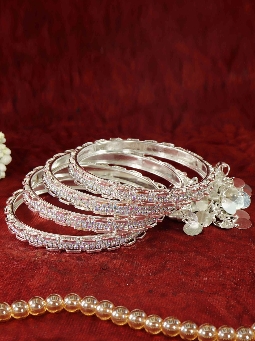 

NMII Set Of 4 Artificial Stones Bangles, Silver