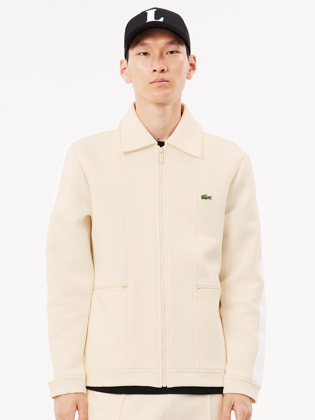 

Lacoste Men Shirt Collar Front-Open Sweatshirt, White