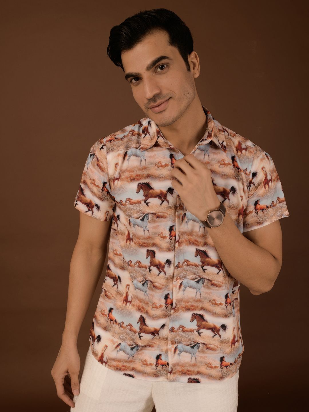 

BAESD Men Standard Opaque Printed Casual Shirt, White