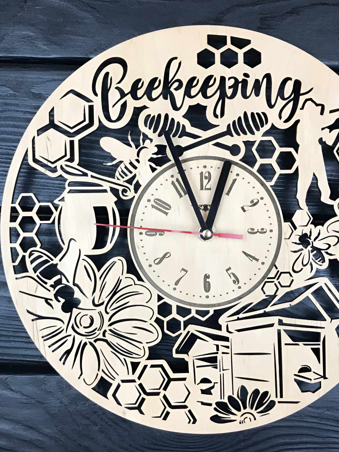 

QEZNEF Beige & Brown Printed Round Analogue Wooden Wall Clock Without Glass