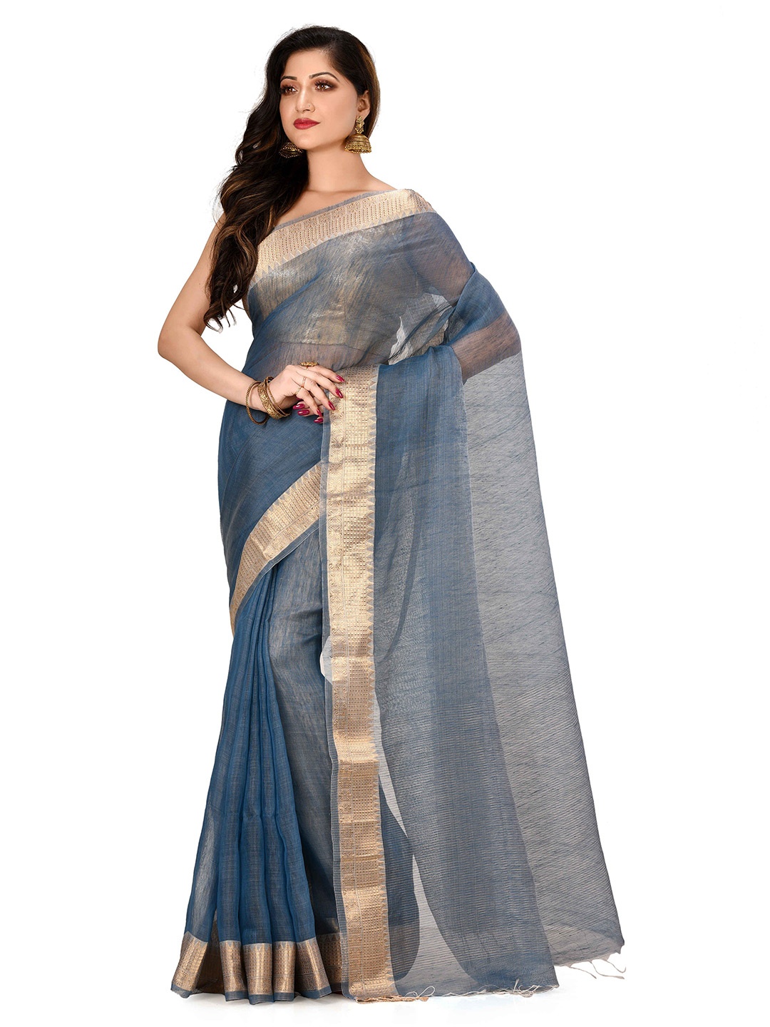 

SPRISH Ethnic Motifs Woven Design Zari Pure Silk Banarasi Saree, Blue