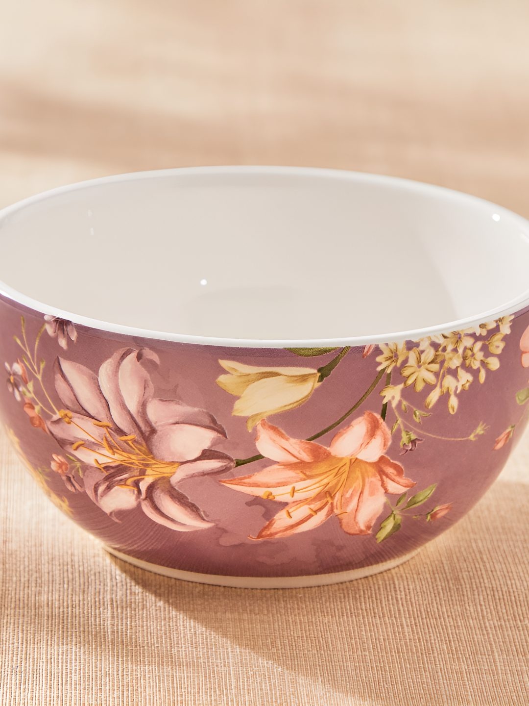 

Home Centre Moksha Lily Pink Ironstone Floral Printed Glossy Cereal Bowl 750 ml