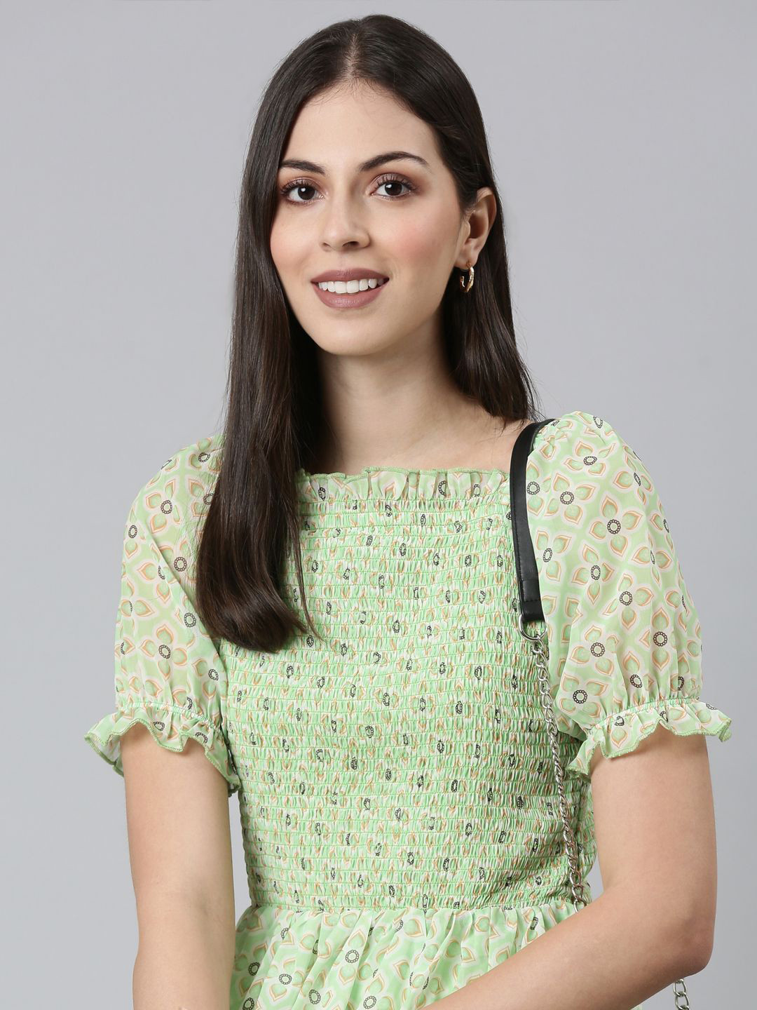 

TWIN BIRDS Floral Print Puff Sleeve Fit & Flare Dress, Green