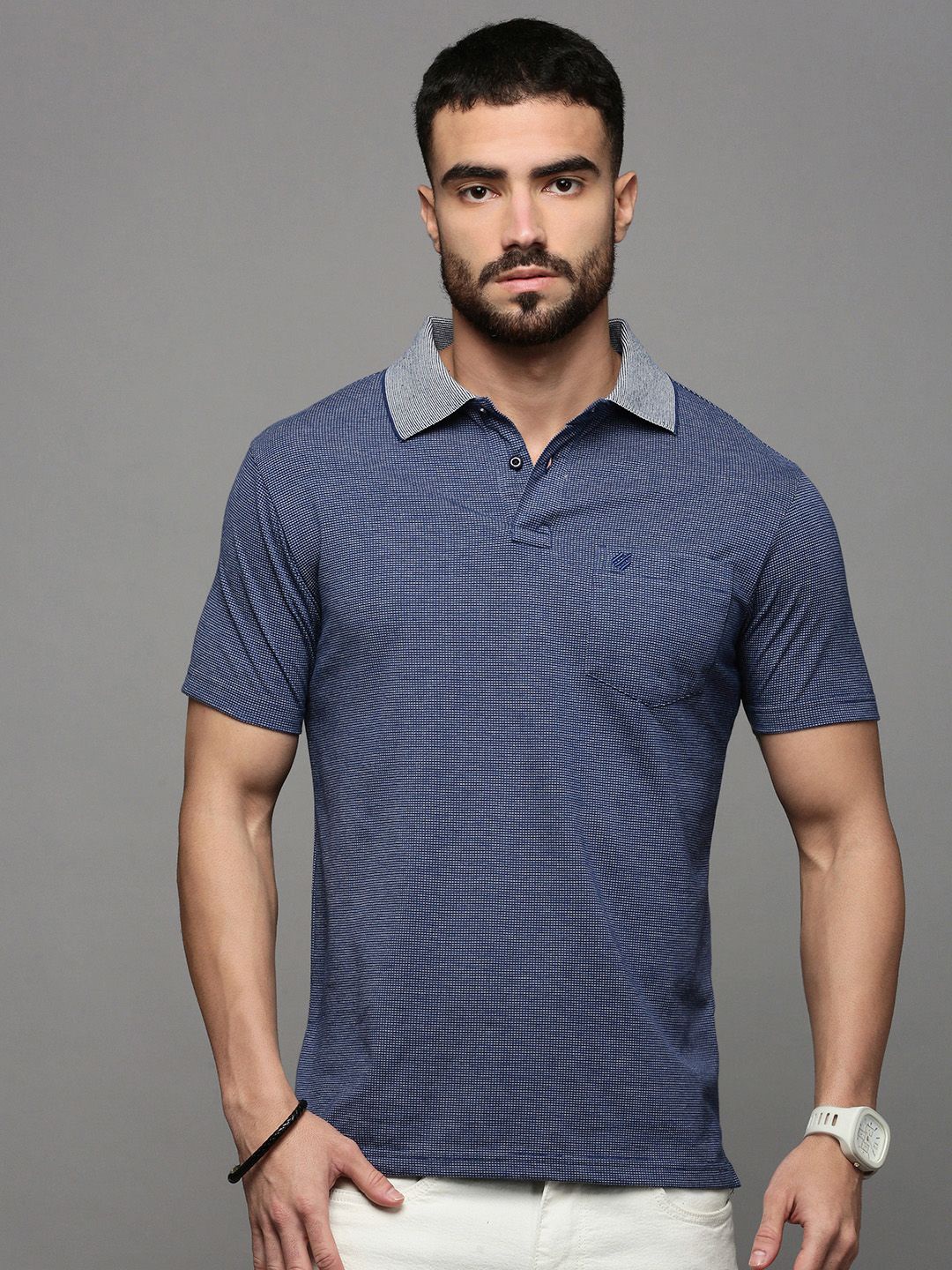 

ONN Men Abstract Printed Polo Collar Cotton T-shirt, Blue