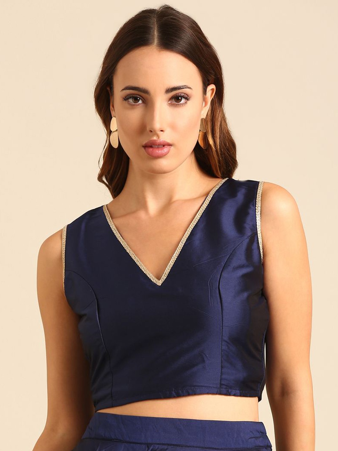 

De Moza Women V-Neck Sleeveless Saree Blouse, Navy blue