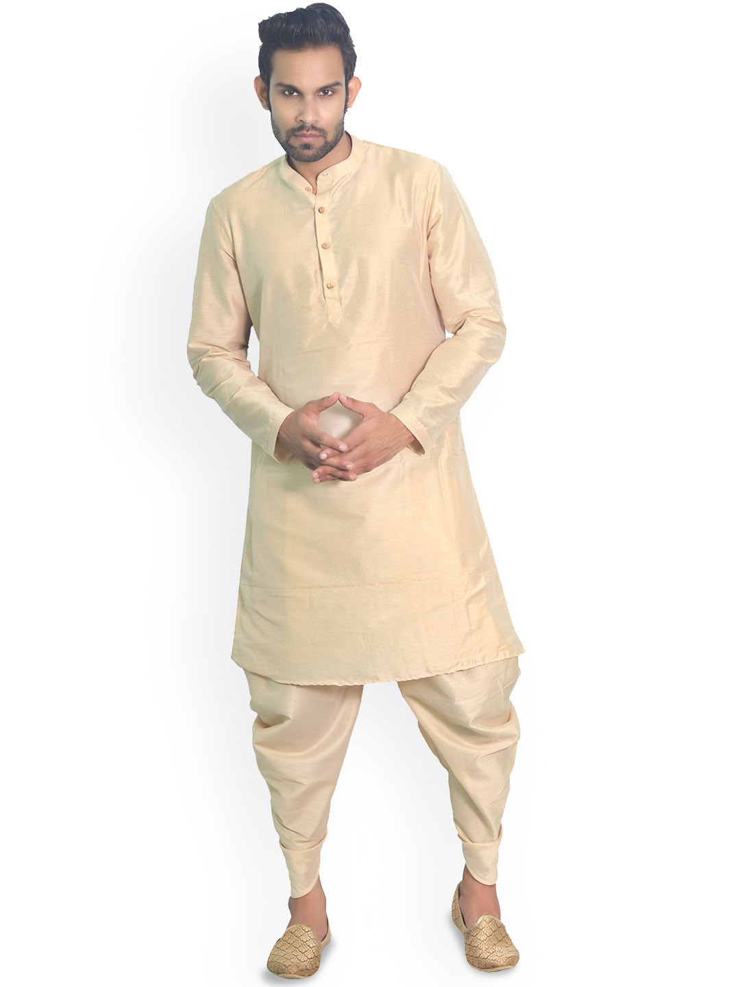 

House of Aqss Band Collar Straight Kurta, Beige