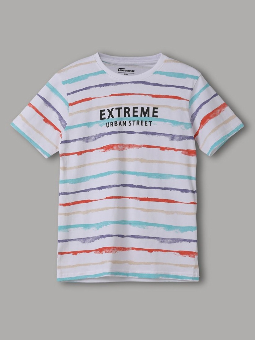 

Fame Forever by Lifestyle Boys Striped Round Neck Cotton T-shirt, White