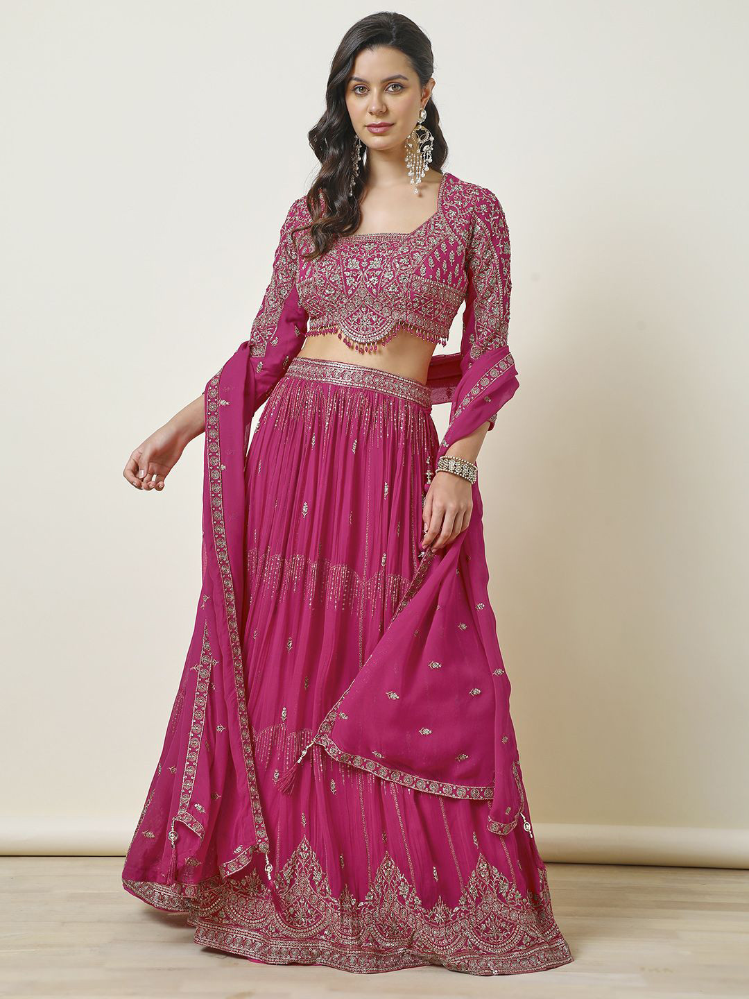 

Soch Embroidered Beads and Stones Ready to Wear Lehenga & Blouse With Dupatta, Pink