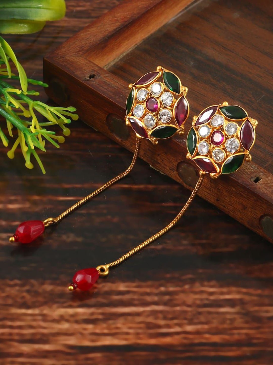 

VISHKA JEWELLERS Gold-Plated Cubic Zirconia Studded Drop Earrings