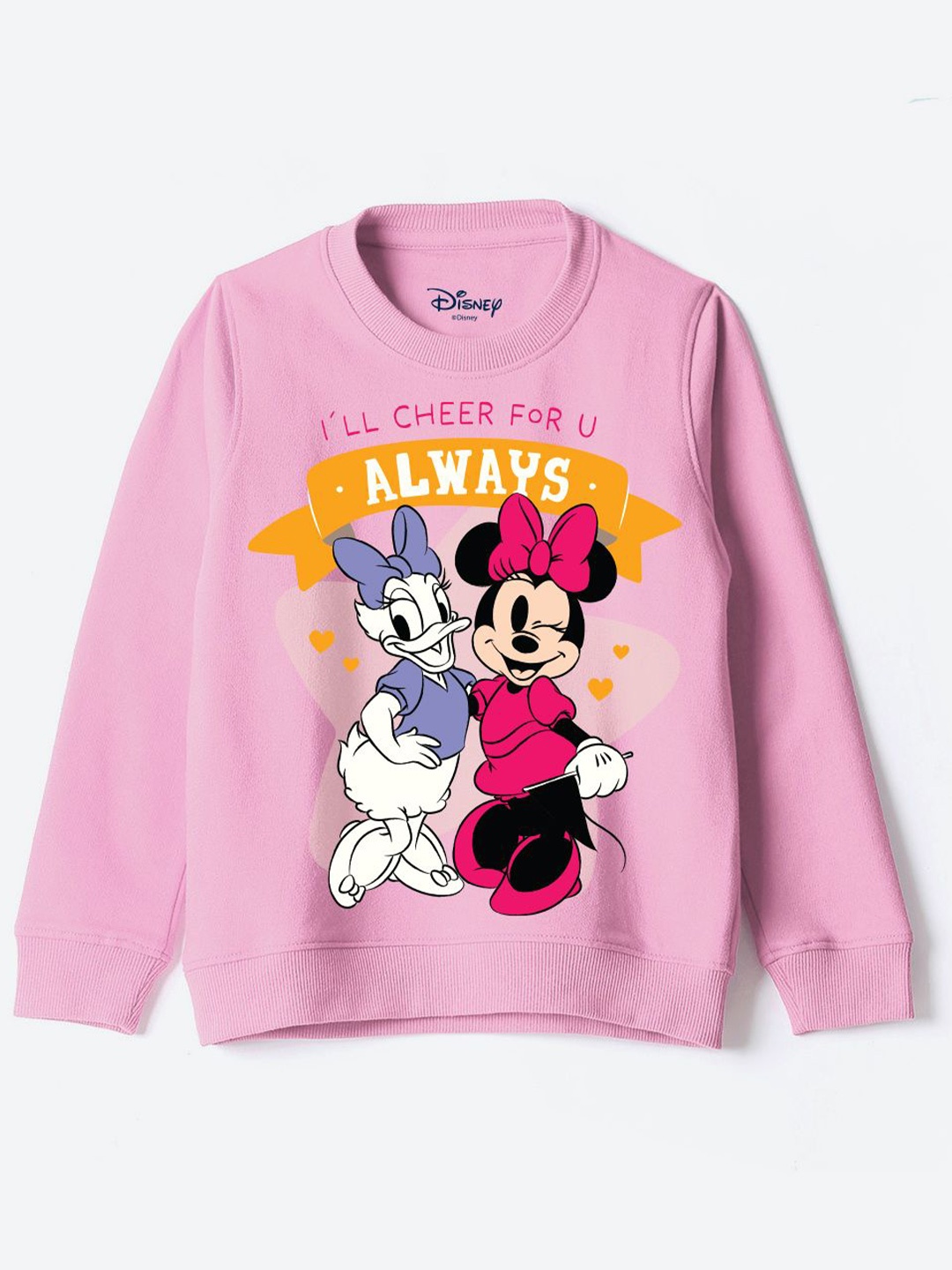 

YK Disney Girls Graphic Printed Round Neck Cotton Pullover Sweatshirt, Pink