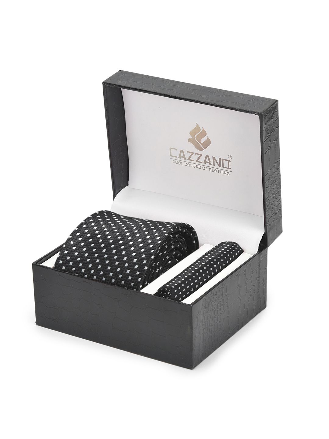 

Cazzano Men Accessory Gift Set Of Tie & Pocket Square, Black