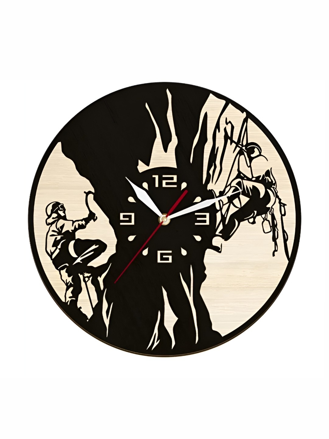 

QEZNEF Beige & Black Trekking Printed Contemporary Round Shaped Wooden Wall Clock
