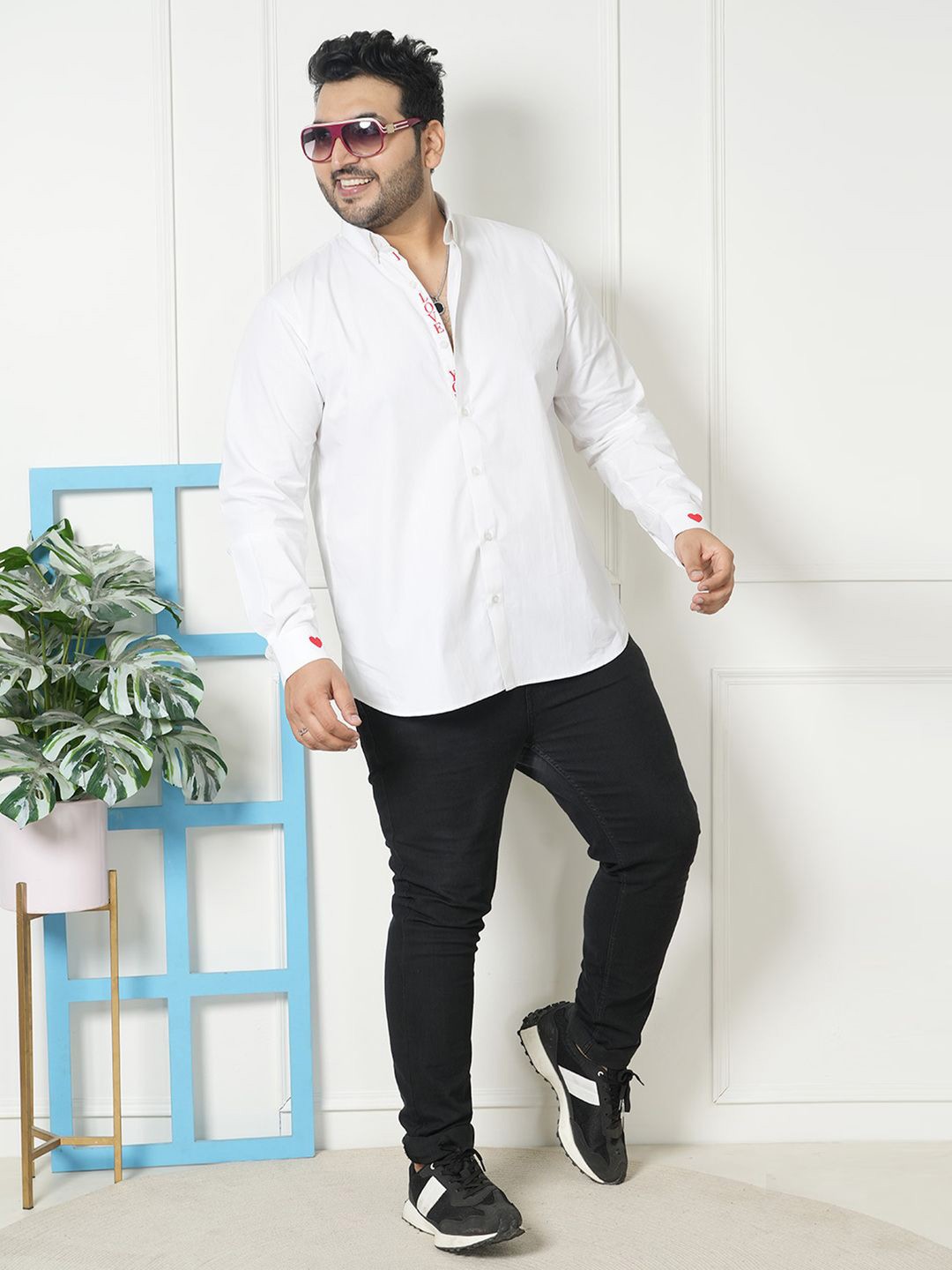 

LastInch Men Plus Size Regular Fit Button-Down Collar Cotton Shirt, White