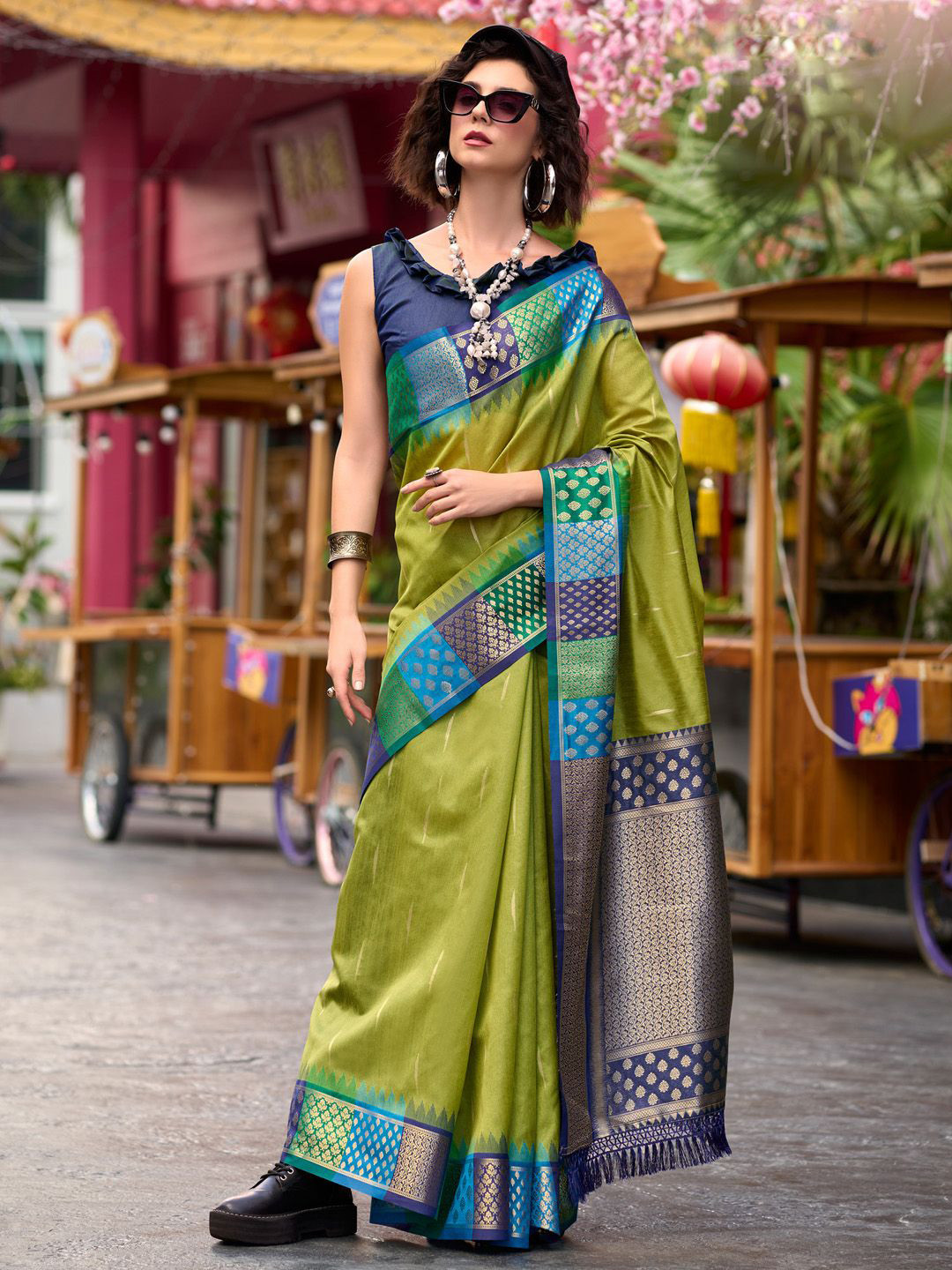 

Anouk Woven Design Zari Banarasi Saree, Olive