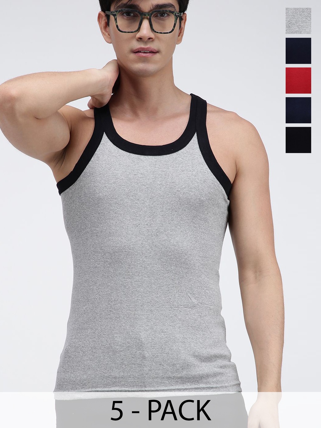 

AMUL COMFY Pack Of 5 Pure Cotton Sleeveless Gym Vests, Grey