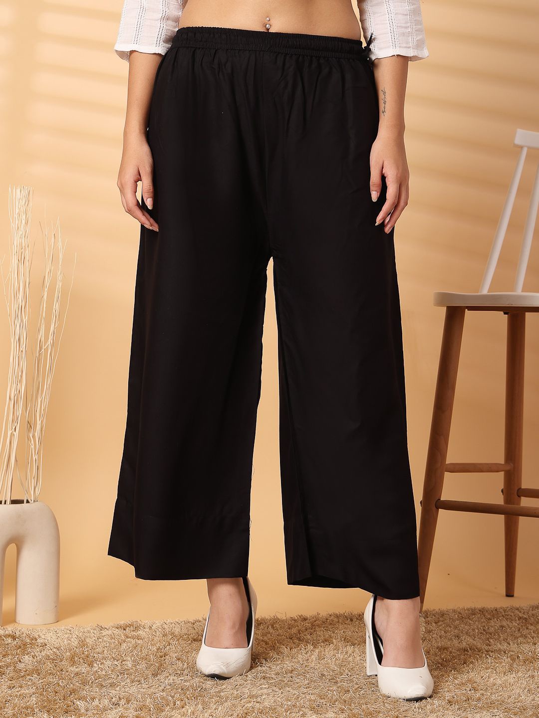 

Clora Creation Women Solid Straight Wide Leg Palazzos, Black