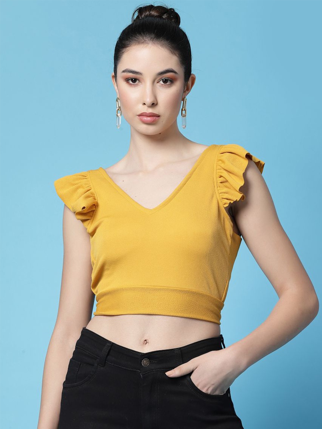 

Oomph Factor Women Solid V-Neck Top, Yellow