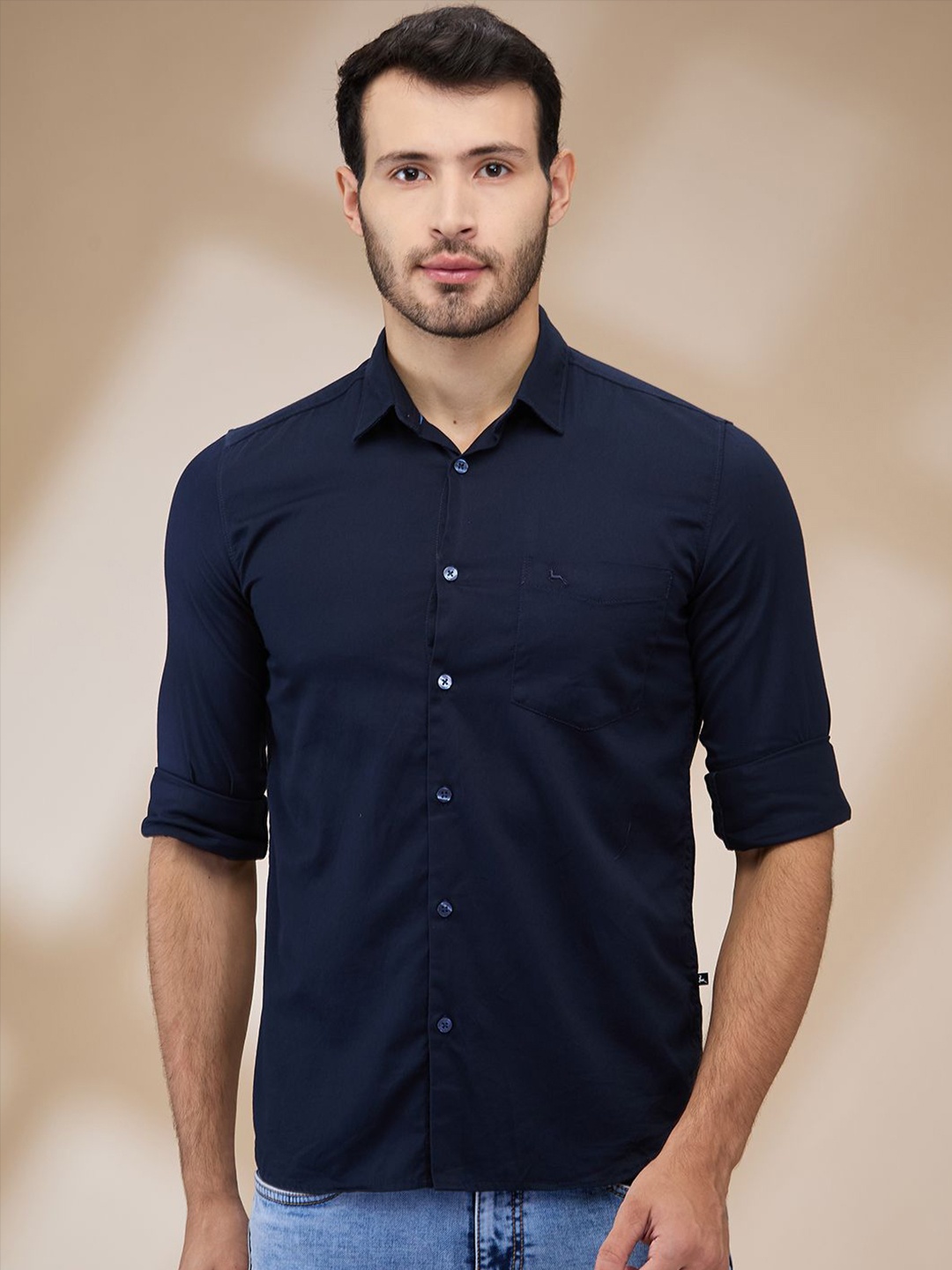 

Parx Men Spread Collar Solid Cotton Slim Fit Casual Shirt, Blue