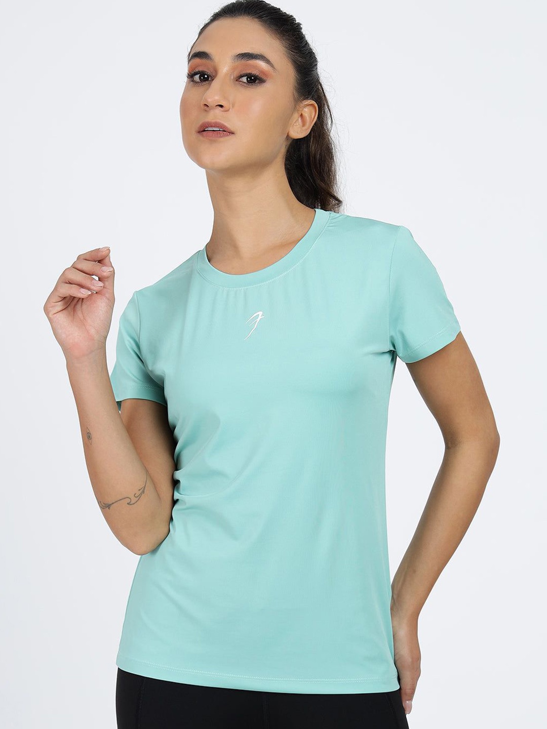 

FUAARK Women Stretchex Solid Round Neck Slim Fit T-shirt, Sea green