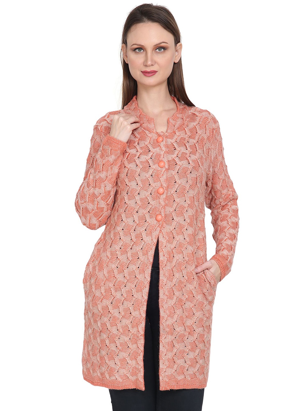 

HAUTEMODA Women Woollen Cardigan, Peach