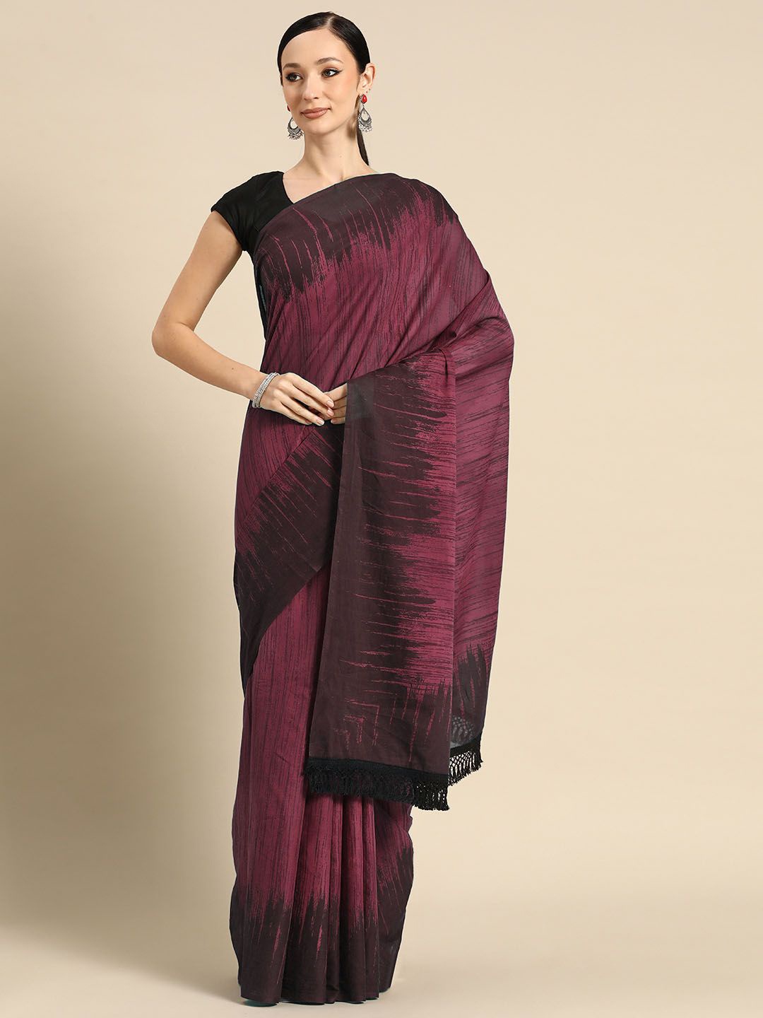 

BUTA BUTI Women Pure Cotton Printed Saree, Maroon