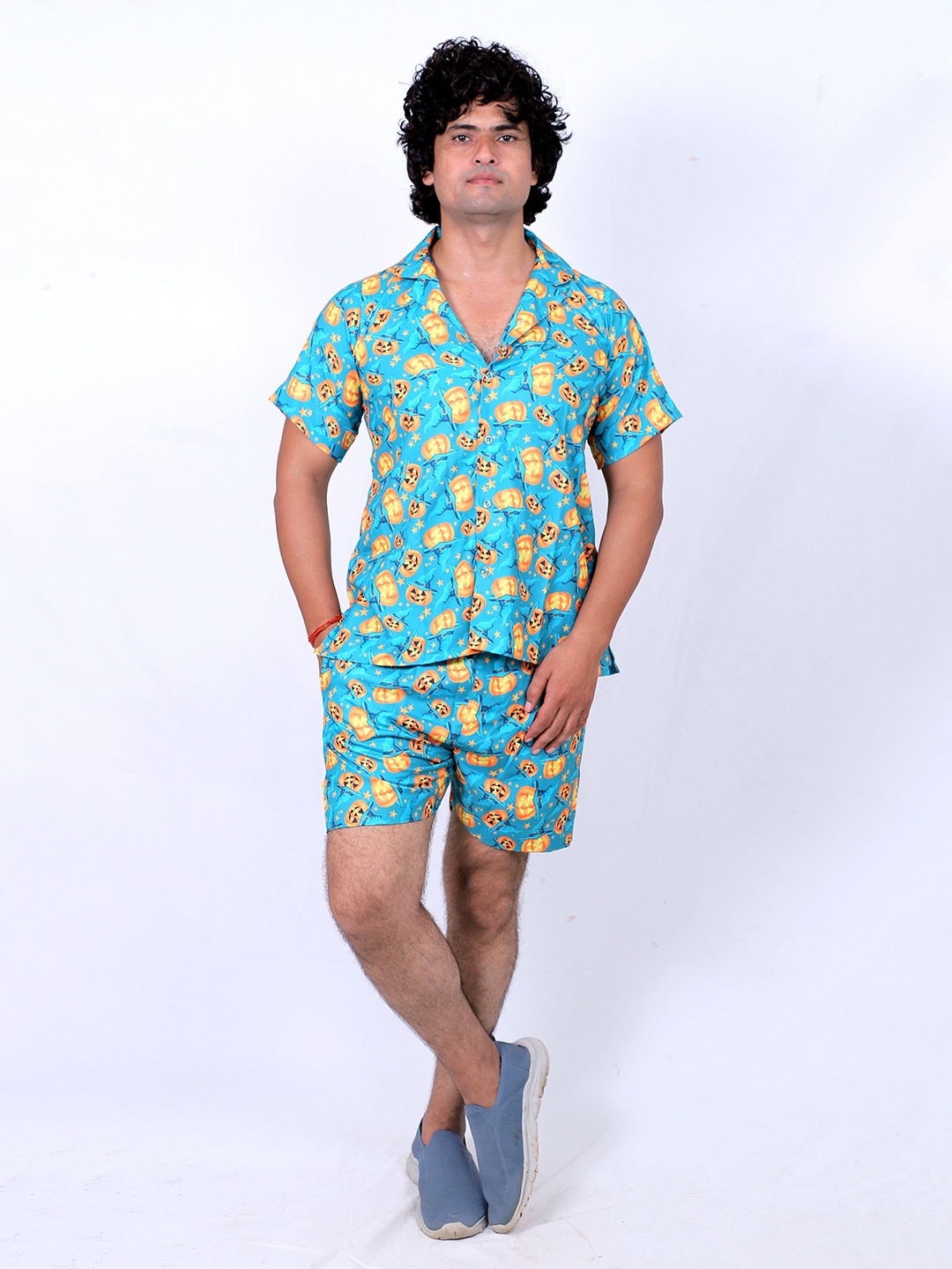 

TILISM Printed Shirt With Shorts Co-Ords, Turquoise blue