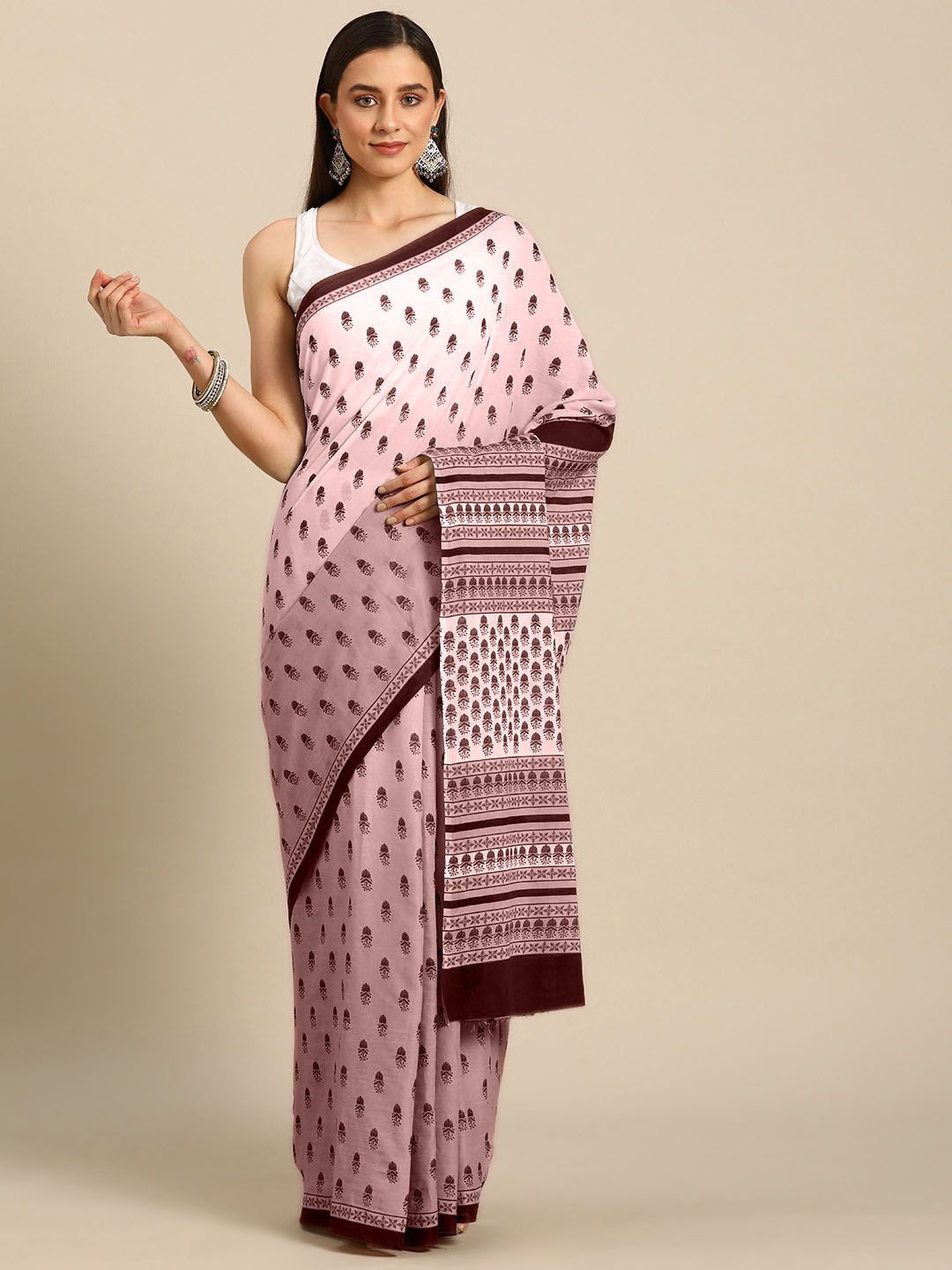 

BUTA BUTI Ethnic Motifs Printed Pure Cotton Saree, Mauve