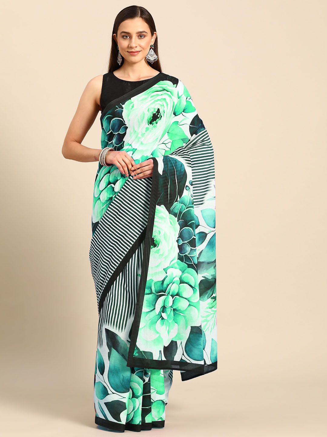 

BUTA BUTI Women Pure Cotton Printed Saree, Sea green