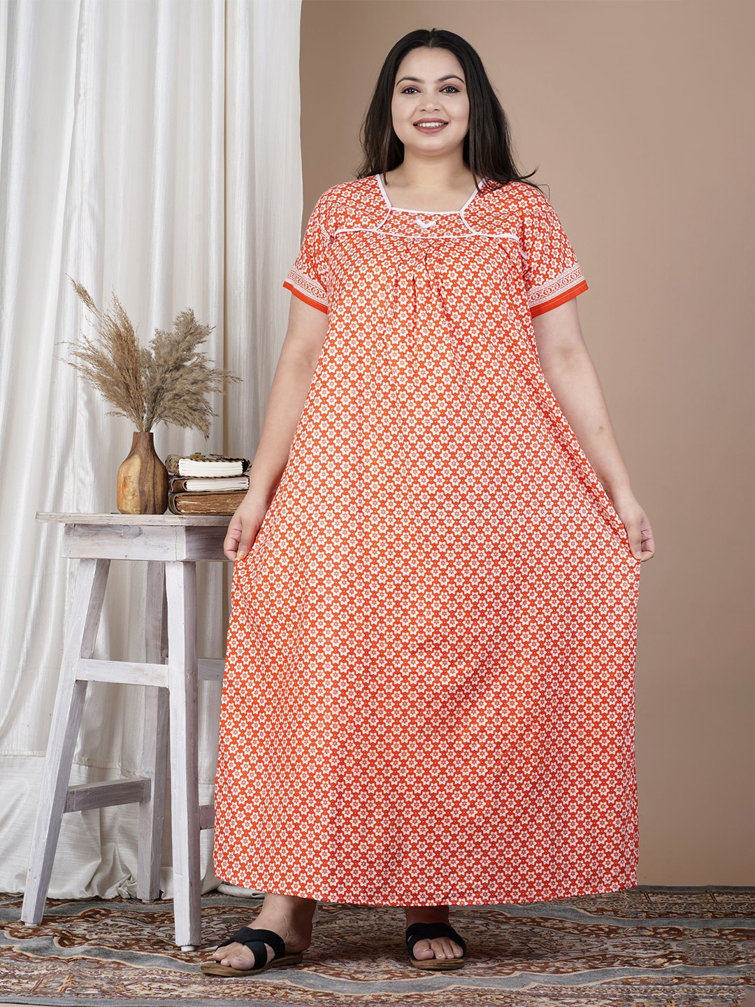 

SP DESIGNS Printed Maxi Nightdress, Orange