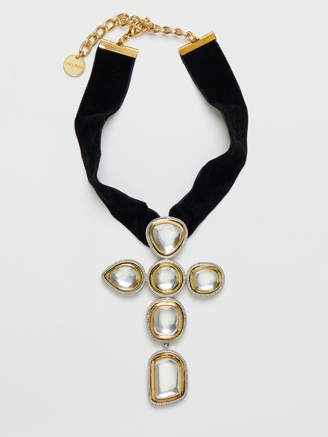 

VALLIYAN BY NITYA Rhodium-Plated Polki Cross Ayesha Choker Necklace, Silver