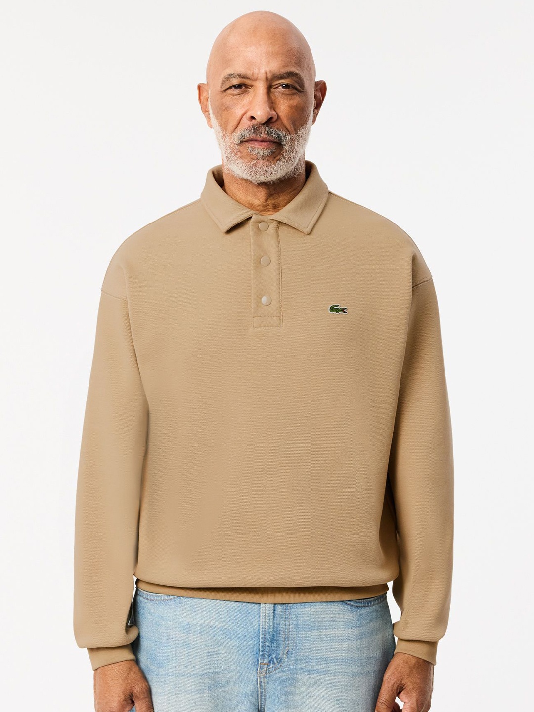 

Lacoste Men Shirt Collar Sweatshirt, Beige