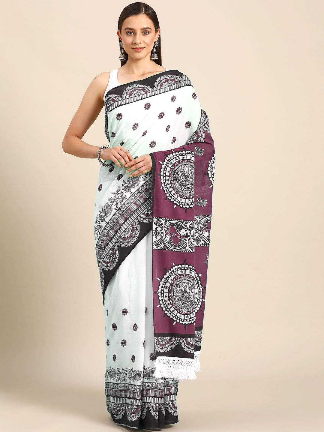 

BUTA BUTI Ethnic Motifs Pure Cotton Printed Saree, Maroon