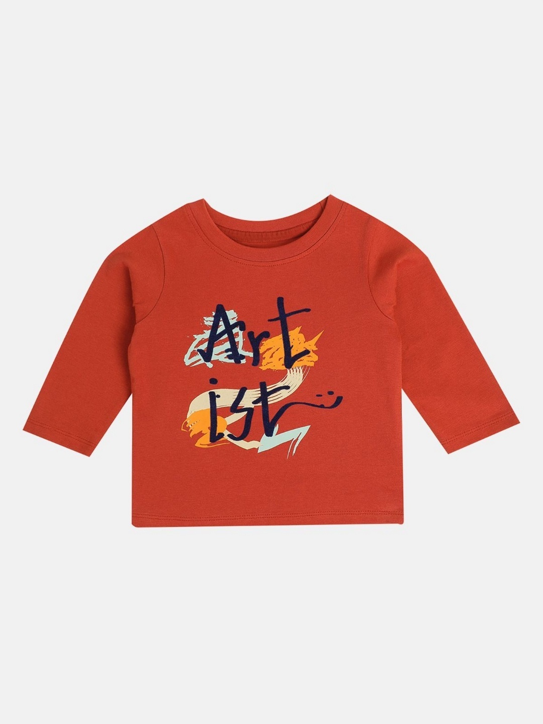 

MINI KLUB Boys Typography Printed Round Neck Cotton T-shirt, Rust