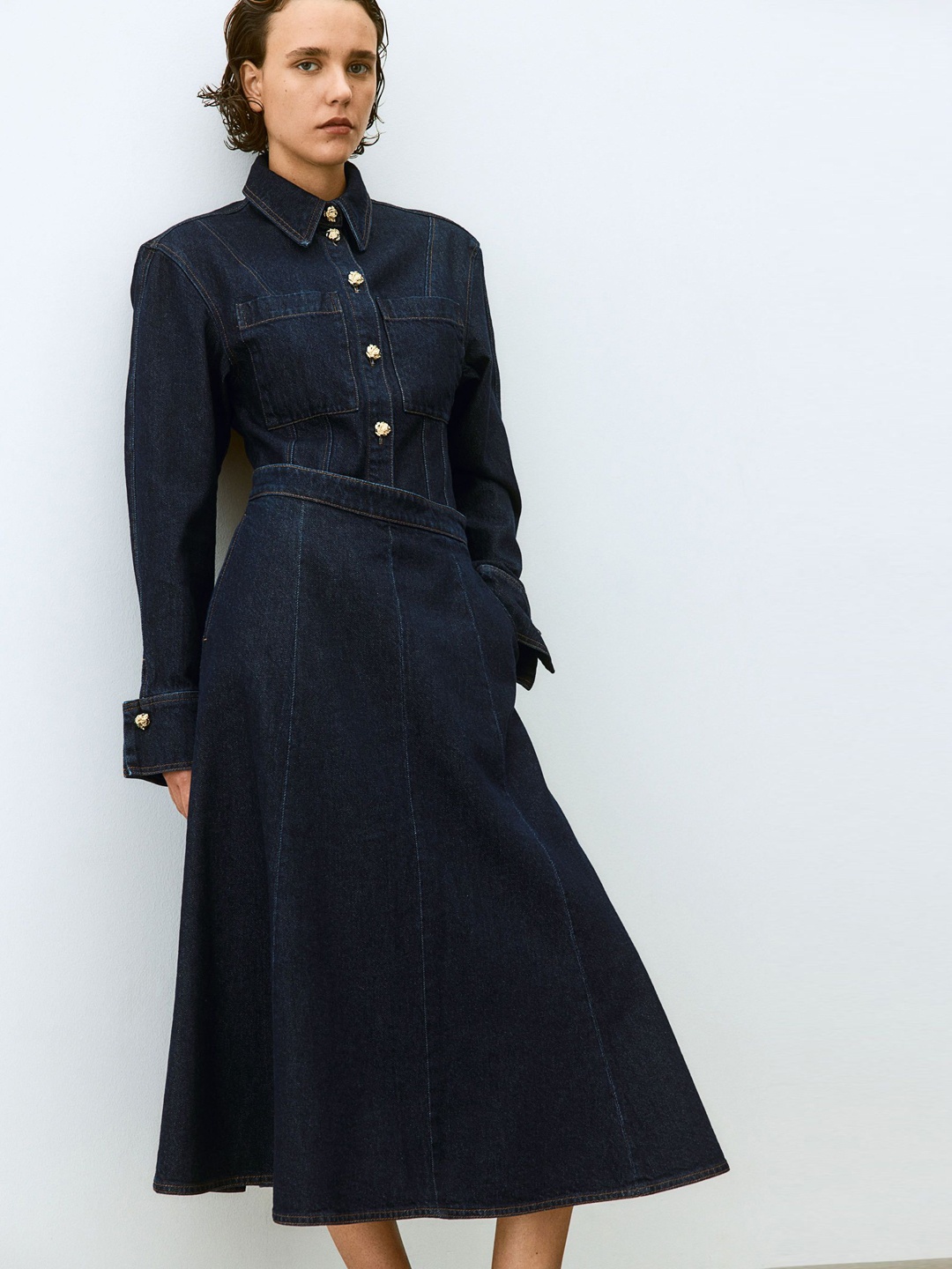 

H&M A-Line Denim Skirt, Navy blue