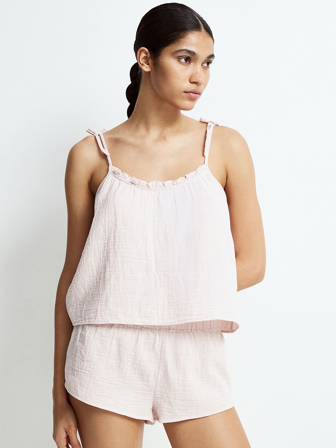 

H&M Women Pyjama Strappy Top And Shorts, Pink