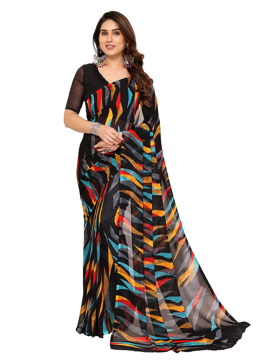 

ANAND SAREES Abstract Printed Saree, Black