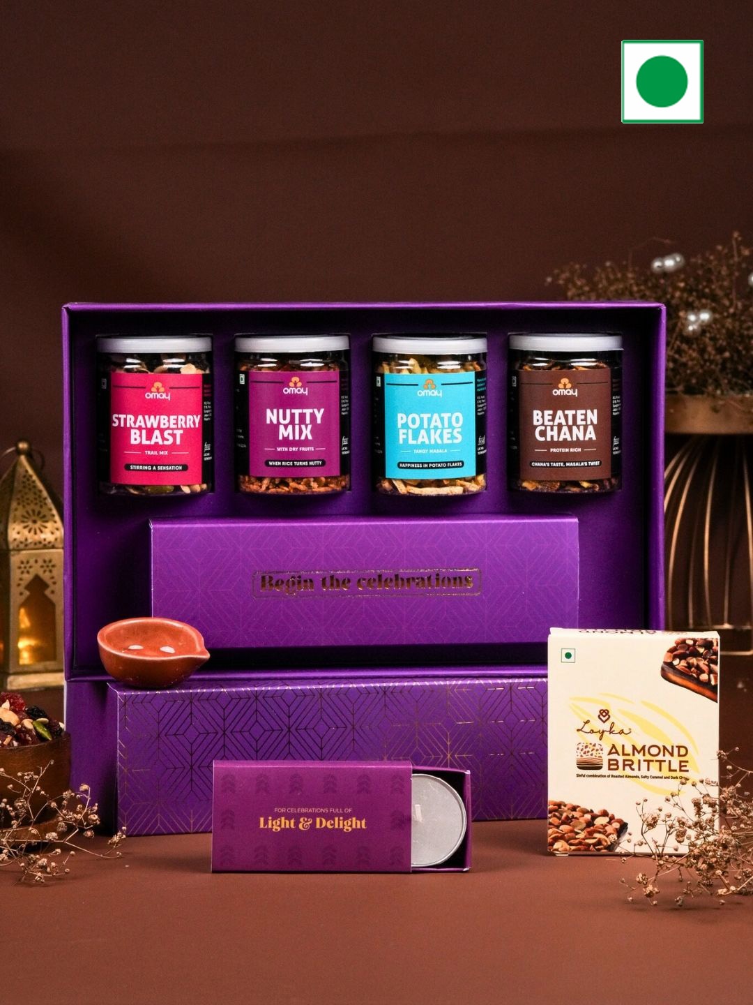

Omay Foods Set of 9 Diwali Treats Gift Box - 700g, Beige