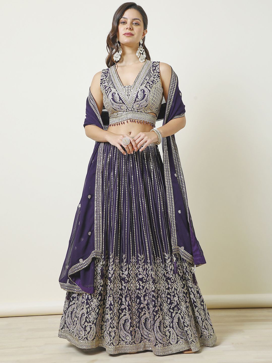 

Soch Embroidered Beads and Stones Ready to Wear Lehenga & Blouse With Dupatta, Maroon