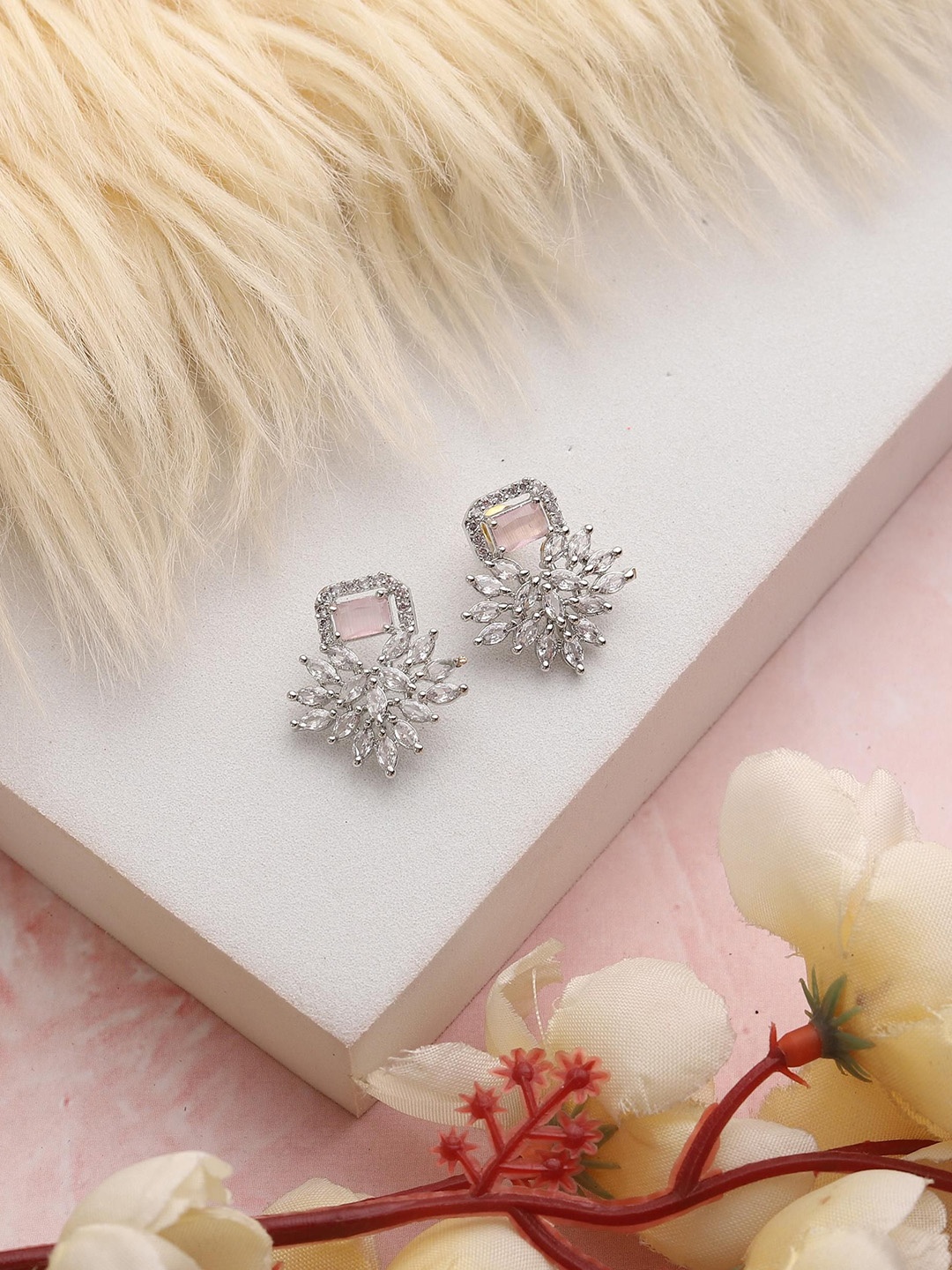 

Styled Diva Silver-Plated Cubic Zirconia Studded Drop Earrings